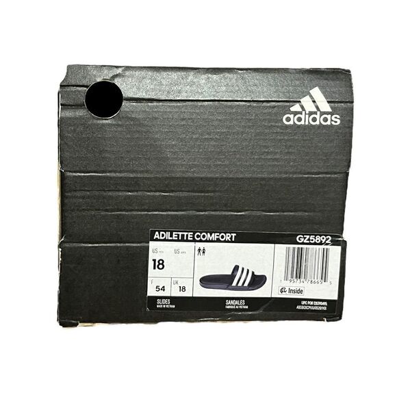 Adidas Adilette Comfort Men’s Navy And White Stripe Slides, Size 18, NWT - Picture 3 of 8